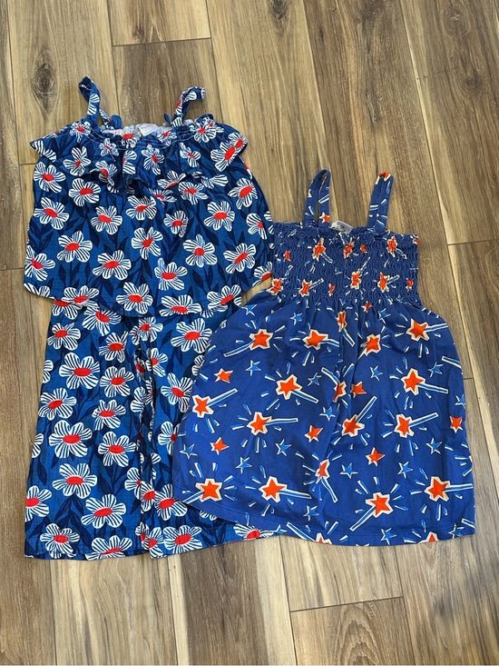 Hanna Andersson Other - Hanna Andersson Girls Bundle Sz 6-7 Blue Floral Muslin set and Fireworks Dress